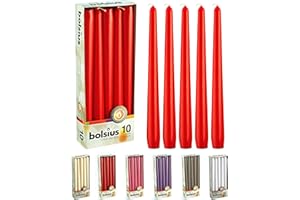 BOLSIUS 10 Count Unscented 10 Inch Red Household Taper Candles - 8 Hours Burn Time - Premium European Quality - Smokeless Dri