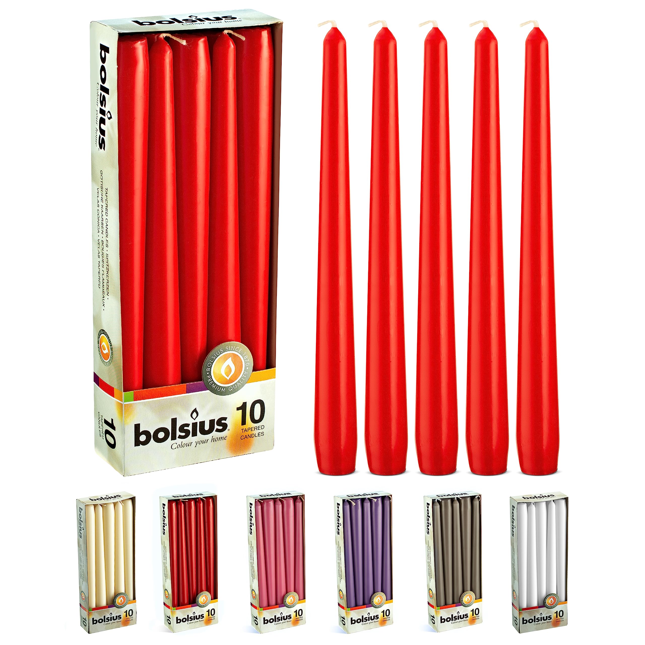 BOLSIUS Tapered Dinner Candles , "Red box 10", 103600352241