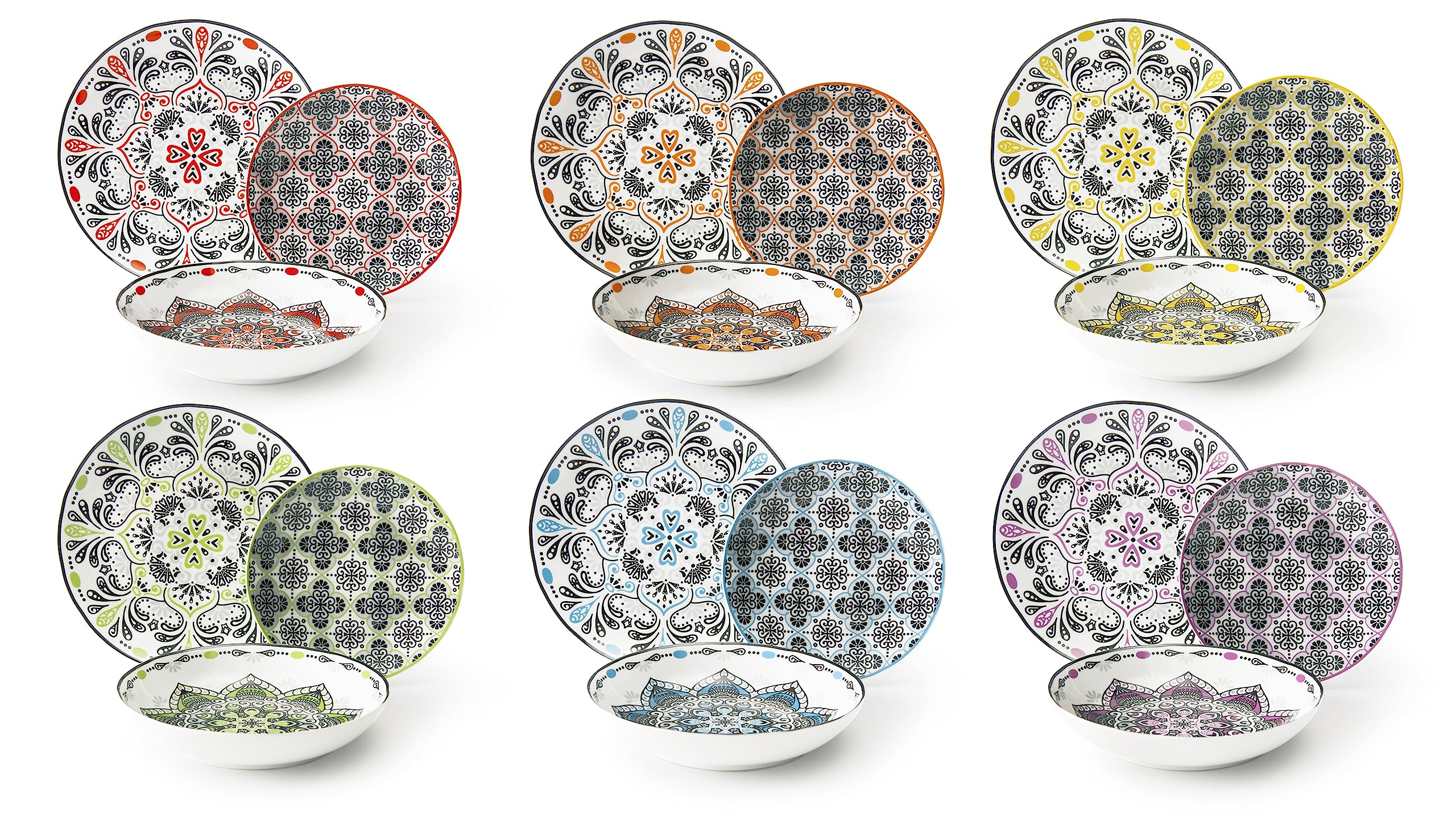 Excelsa Rome Dinner Service, Porcelain, multi-coloured, 18 Pieces