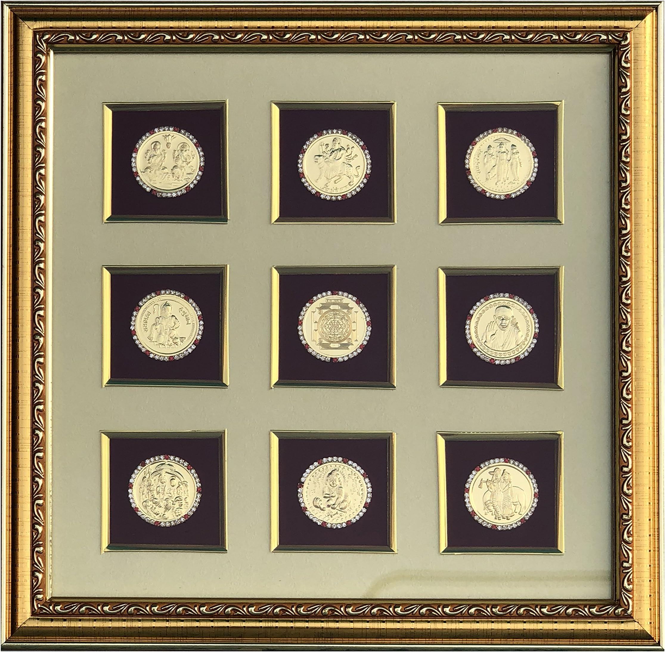 Shree Kreations 9 Coin Frame (34 cm x 34 cm, Golden)