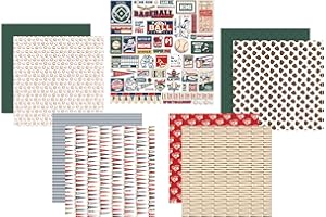 TRENDZEEN Baseball Scrapbook Paper 12x12 - Baseball Scrapbook Sticker with Field, Phrases, Ticket, Players, Sports Design | For Scrapbooking, Photo Album, Planner | Baseball Scrapbooking Kit | 5 Items Total