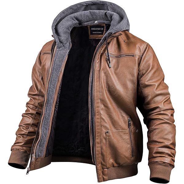Men's Motorcycle Brando Style Biker Real Leather Hoodie Jacket