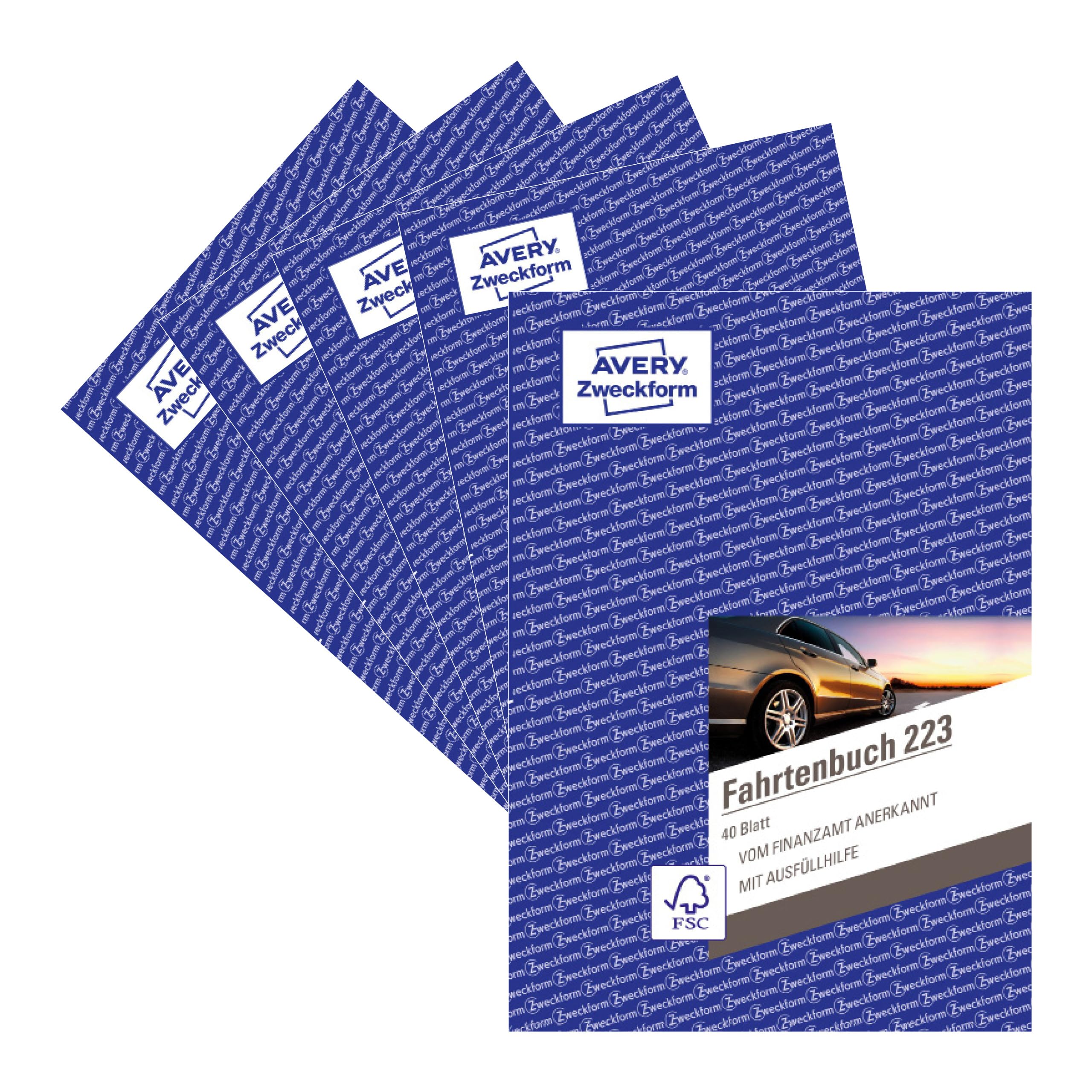 AVERY Zweckform 223-5 Car Log Book A5 80 Pages for 858 Drives Germany and Austria for Dimensions of Private and Business Trips Pack of 5
