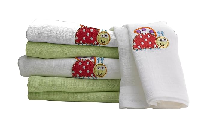 Lollipop lane Bright Lady Bug Muslin Squares (White) - Pack of 6