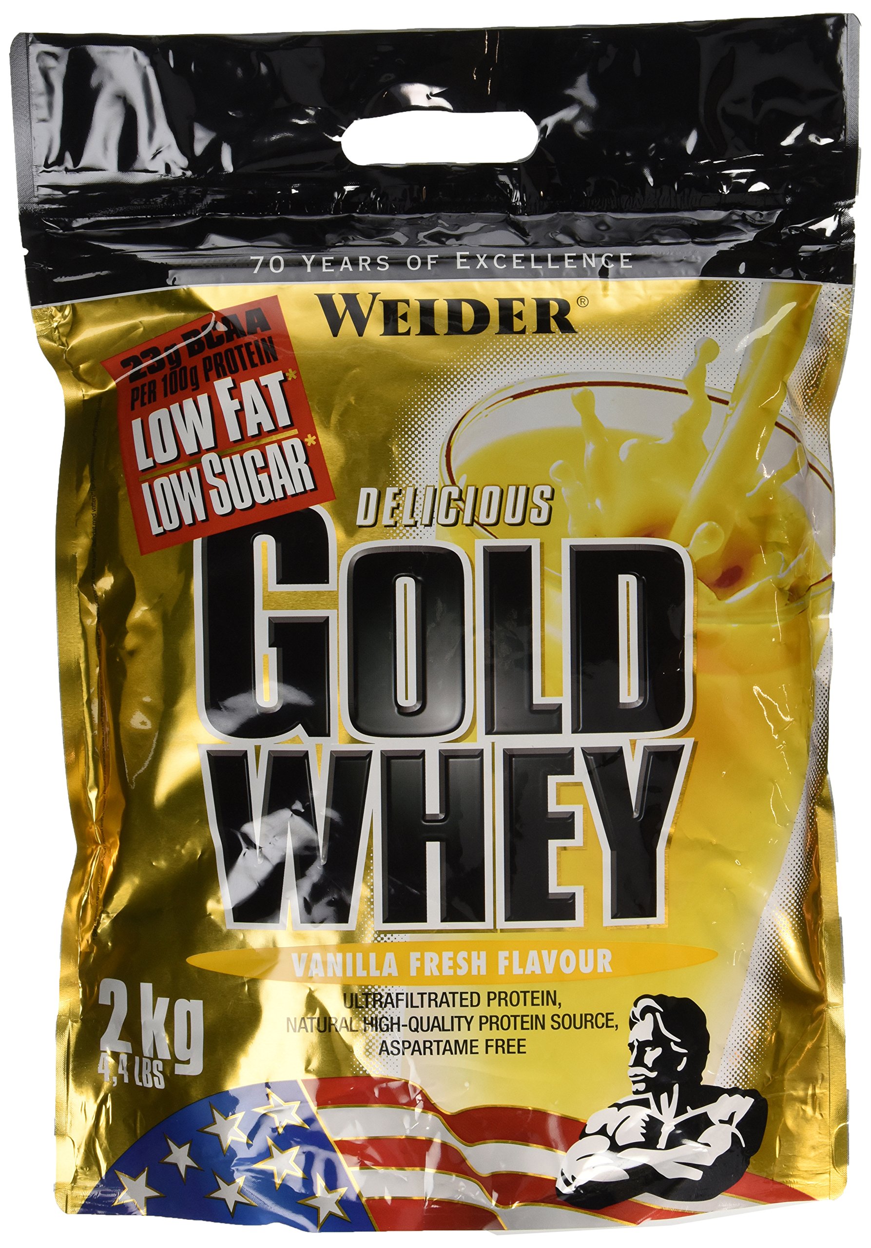 Weider Gold Whey Protein, Vanilla,, Natural High-Quality Protein Source, 24g of Protein Per Serving, 2kg