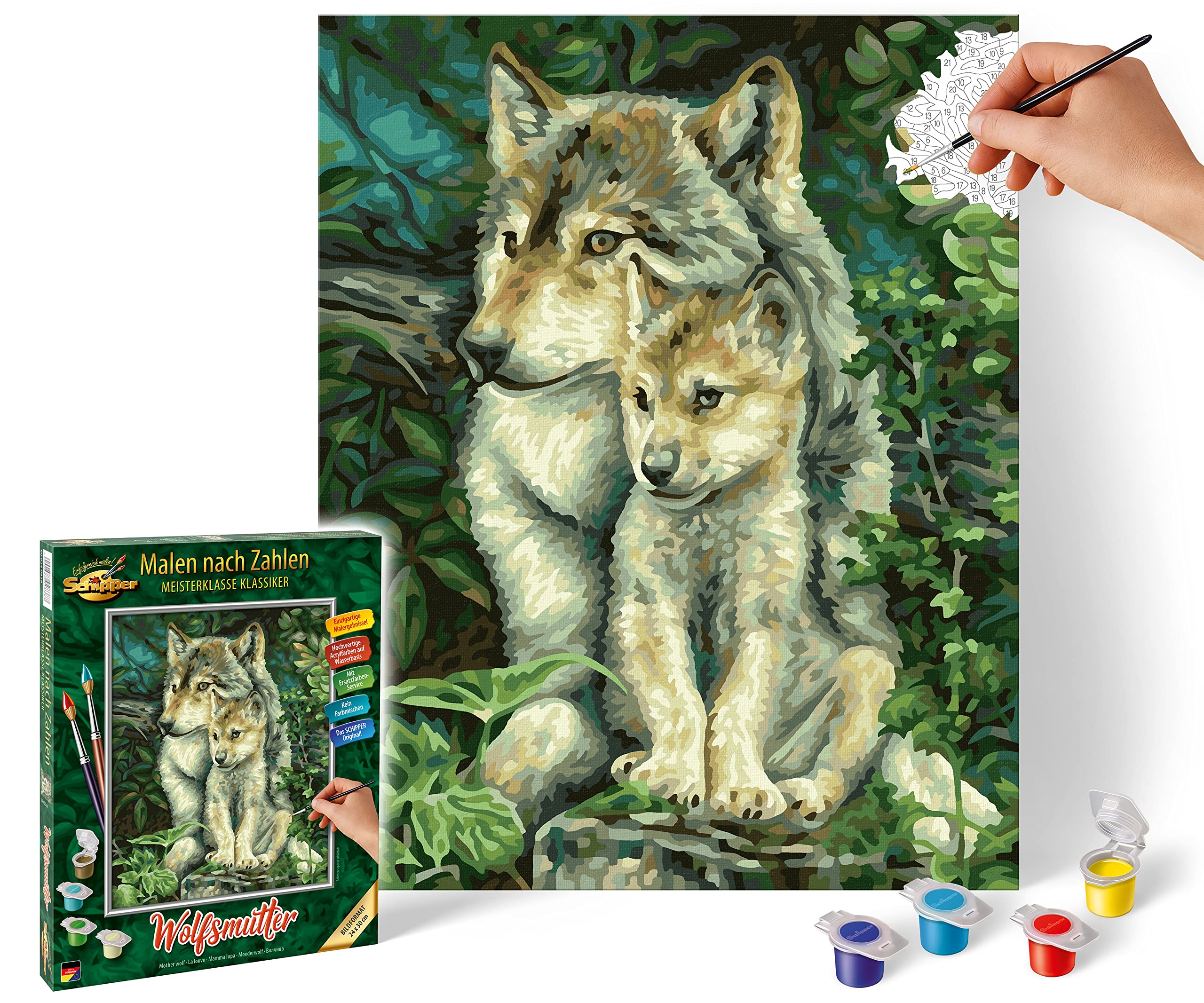 Schipper 609240838 Painting by Numbers - Wolf Mother - Painting Pictures for Adults Including Brush and Acrylic Paints 24 x 30 cm