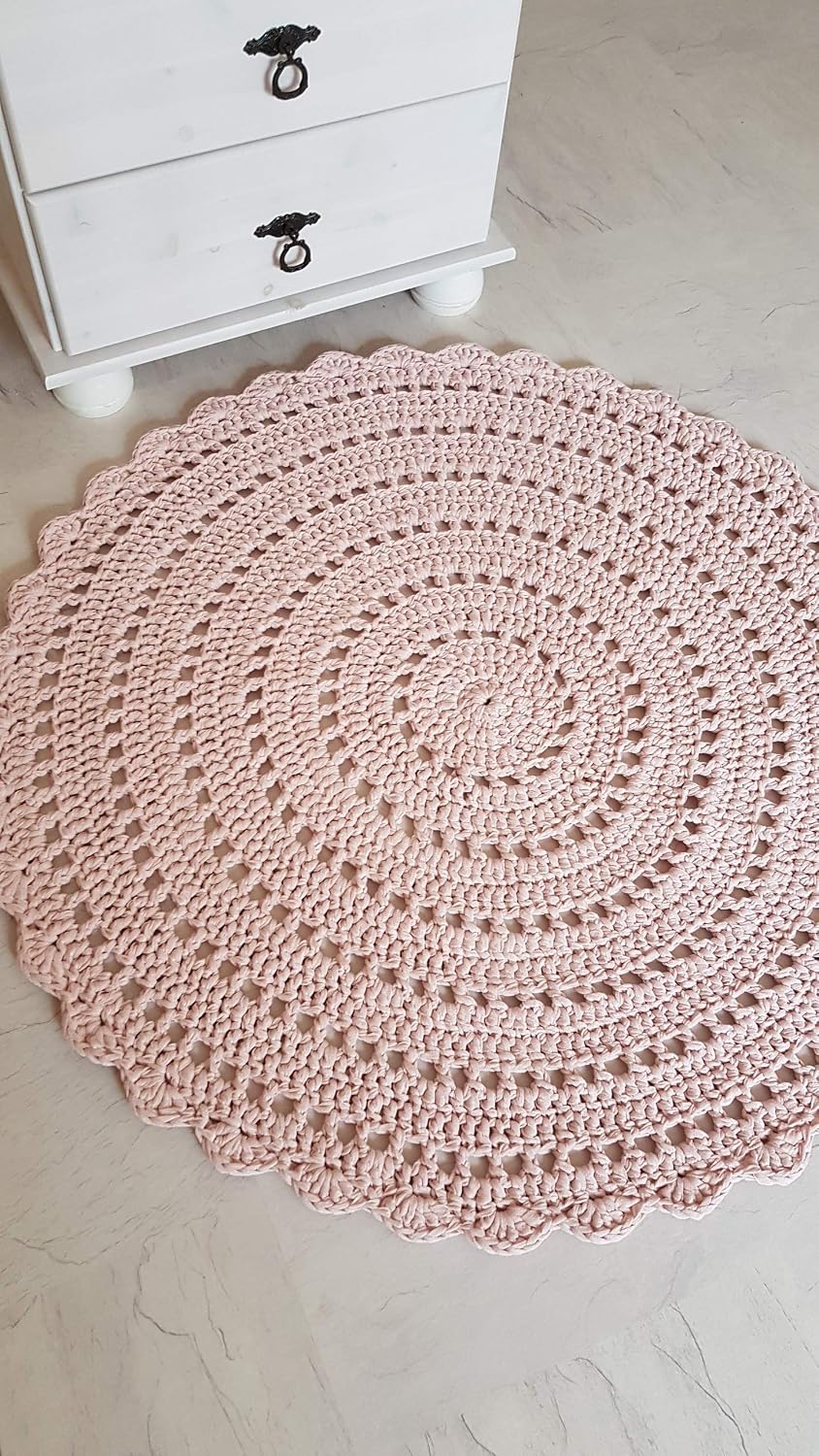 Teppich Hakelteppich Rund Kinderteppich Kinderzimmer Rosa Hellrosa