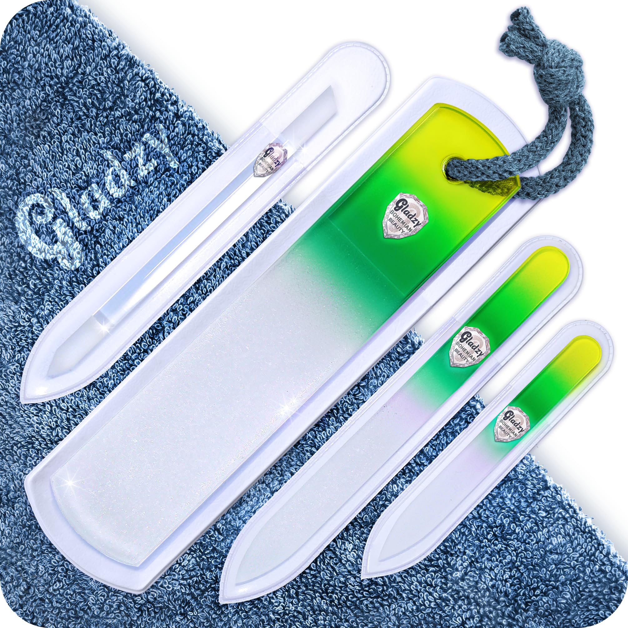 Genuine Czech Glass Nail File Set - Two-Sided Different Grit Surface, Callus Remover Foot Rasp, Cuticle Pusher, Manicure & Pedicure, EU Quality by GLADZY