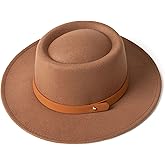 EOGIMI Lady Retro Wide Brim Fedora Floppy Pork Pie Hat with Belt Buckle