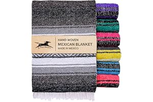 El Paso Designs Mexican Yoga Blanket – Colorful Falsa Serape Throw for Yoga, Beach, Picnic, Saddle, or Home Décor – Soft Woven Boho Blanket (Black and Gray)