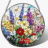 Stained Glass Window Hanging, 8 Inch Wildflower Stained Glass Suncatcher, Suncatchers for Windows Hanging, Wildflower Window Decor, Florist Gift, Flower Lover Gifts, Gifts for Mom, Grandma