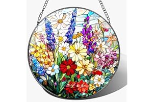 DUJITODOH Stained Glass Window Hanging, 8 Inch Wildflower Stained Glass Suncatcher, Suncatchers for Windows Hanging, Wildflower Window Decor, Florist Gift, Flower Lover Gifts, Gifts for Mom, Grandma