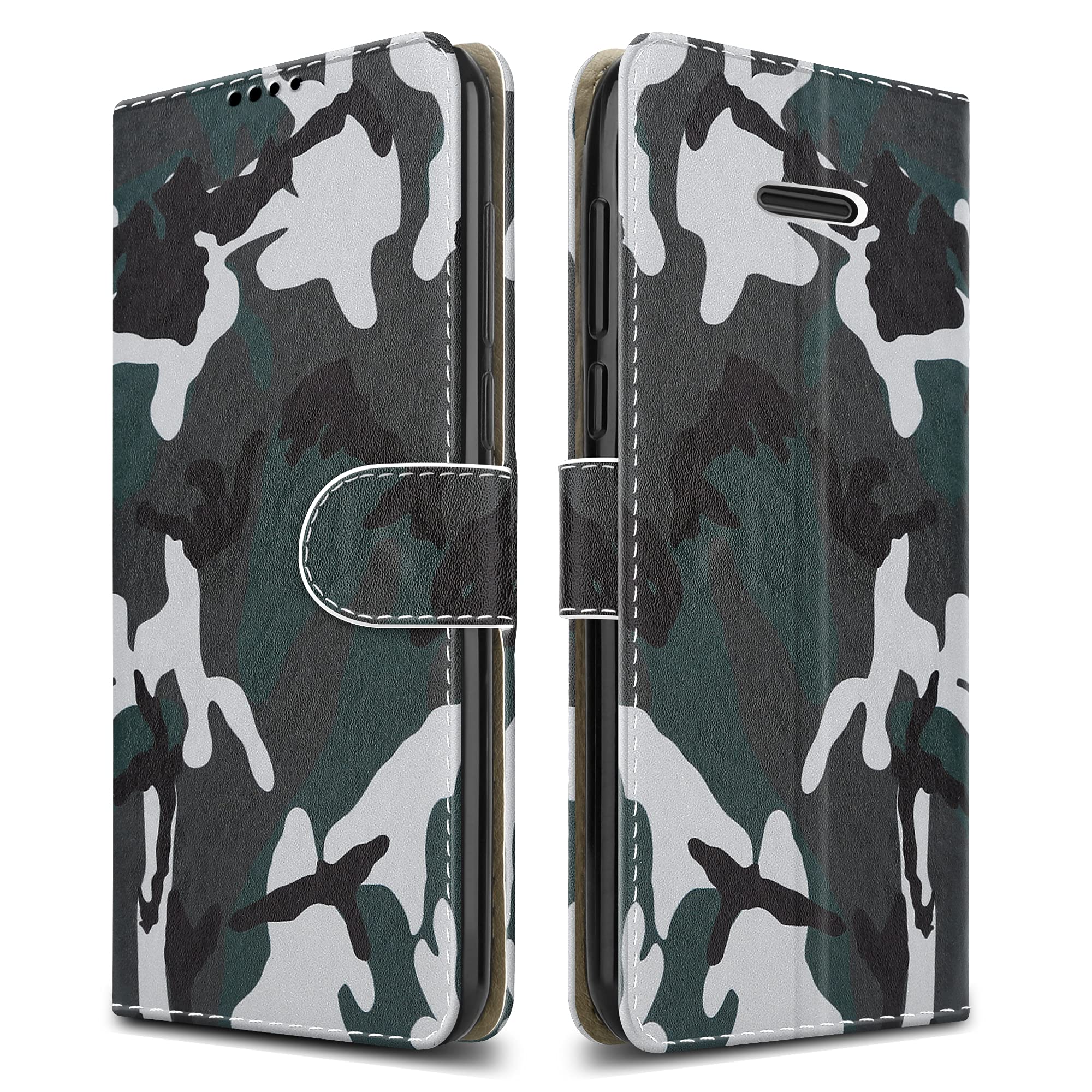 PIXFAB For Nokia 215 (4G) Leather Phone Case, Magnetic Closure Full Protection Book Folio Design, Wallet Case Cover [Card Slots] and [Kickstand] For Nokia 215 4G - Camouflage