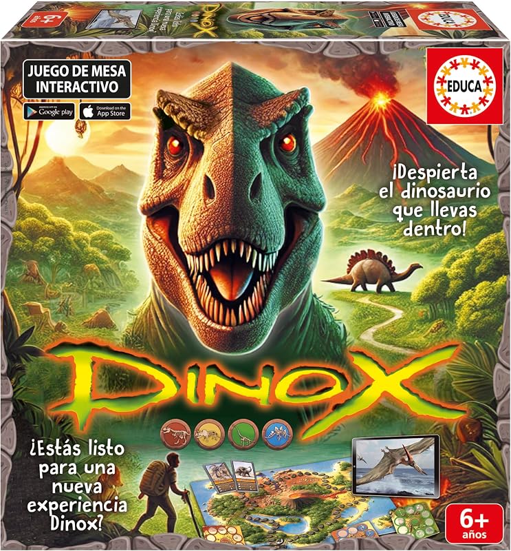 - Dinox Juego de Mesa Niños 6 Años, Juego Educativo de Dinosaurios con Preguntas y App (20379)