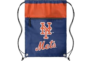 FOCO MLB Officially Licensed Unisex Team Color Baseball Primary Logo Wordmark Drawstring Backpack With Zippered Pocket - New York Mets