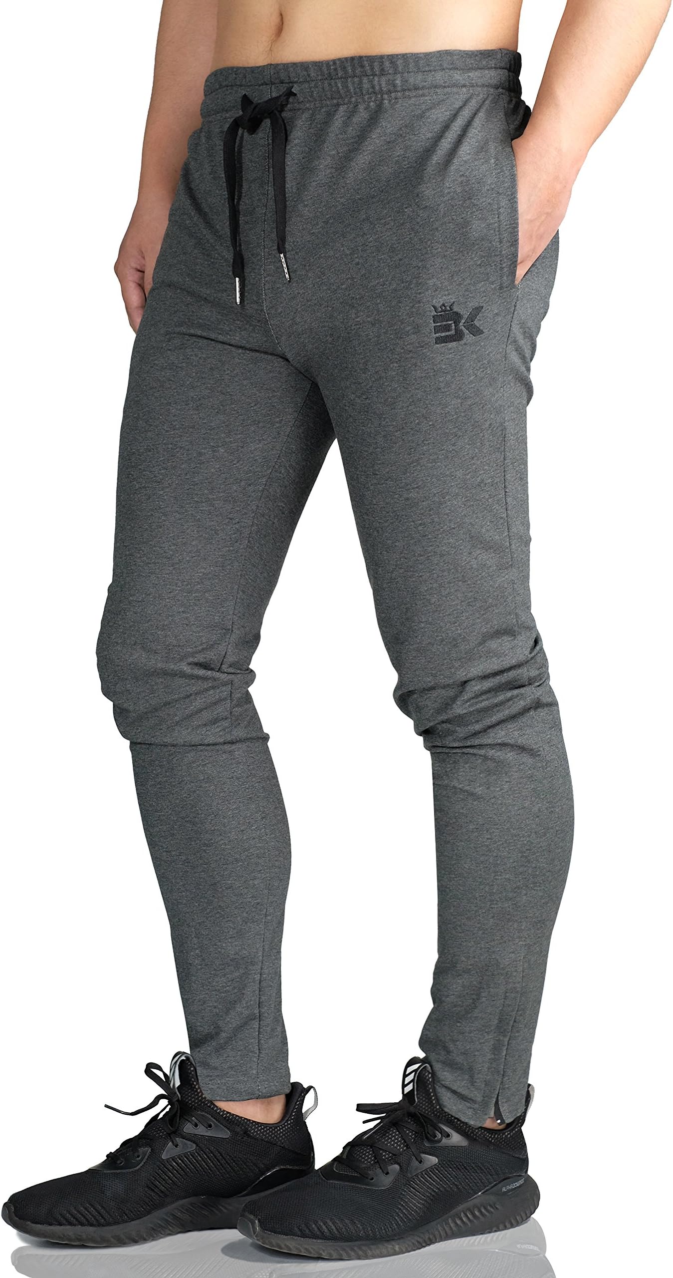 Mens Zip Jogger Trousers Casual Gym Fitness Tracksuit Bottoms Slim Fit Chinos Sweat Pants (Dark Grey, X-Large)