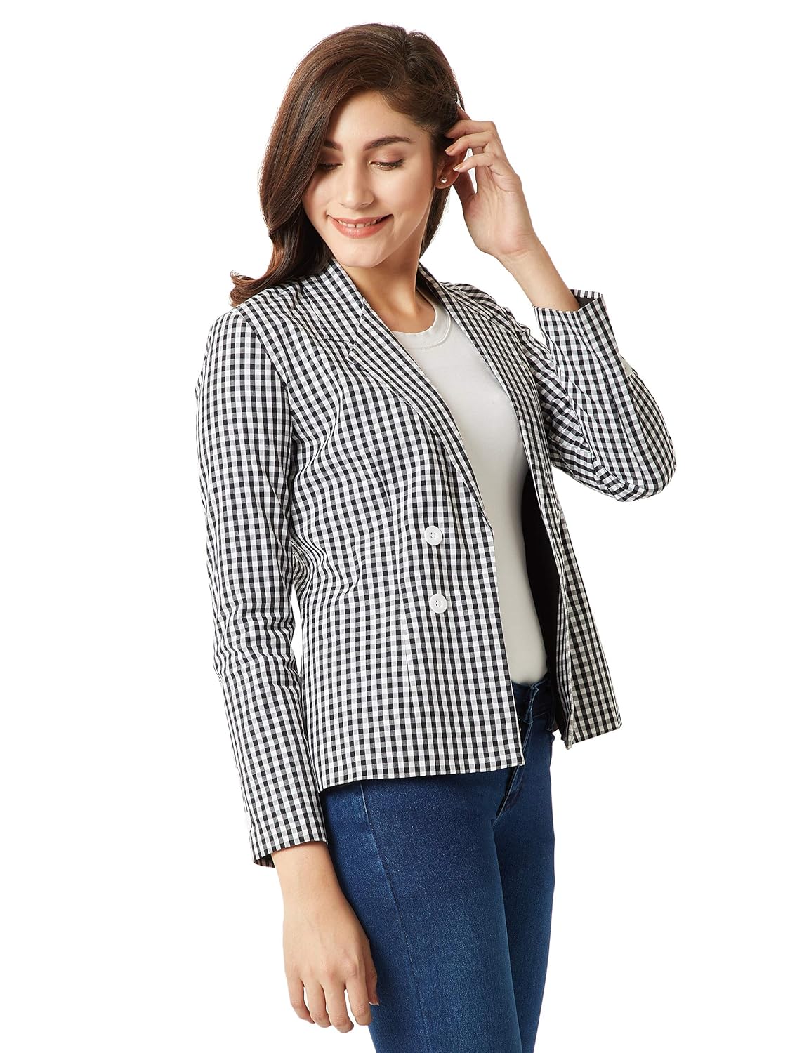 miss chase women's black and white checkered blazer