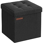 SONGMICS Storage Ottoman, Foldable Small Ottoman Foot Rest, 11.8 Inches Foot Stool, Cube Ottoman with Storage, Load up to 286 lb, for Living Room, Bedroom, Dorm, Ink Black ULSF028B01