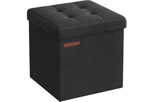 SONGMICS Storage Ottoman, Foldable Small Ottoman Foot Rest, 11.8 Inches Foot Stool, Cube Ottoman with Storage, Load up to 286
