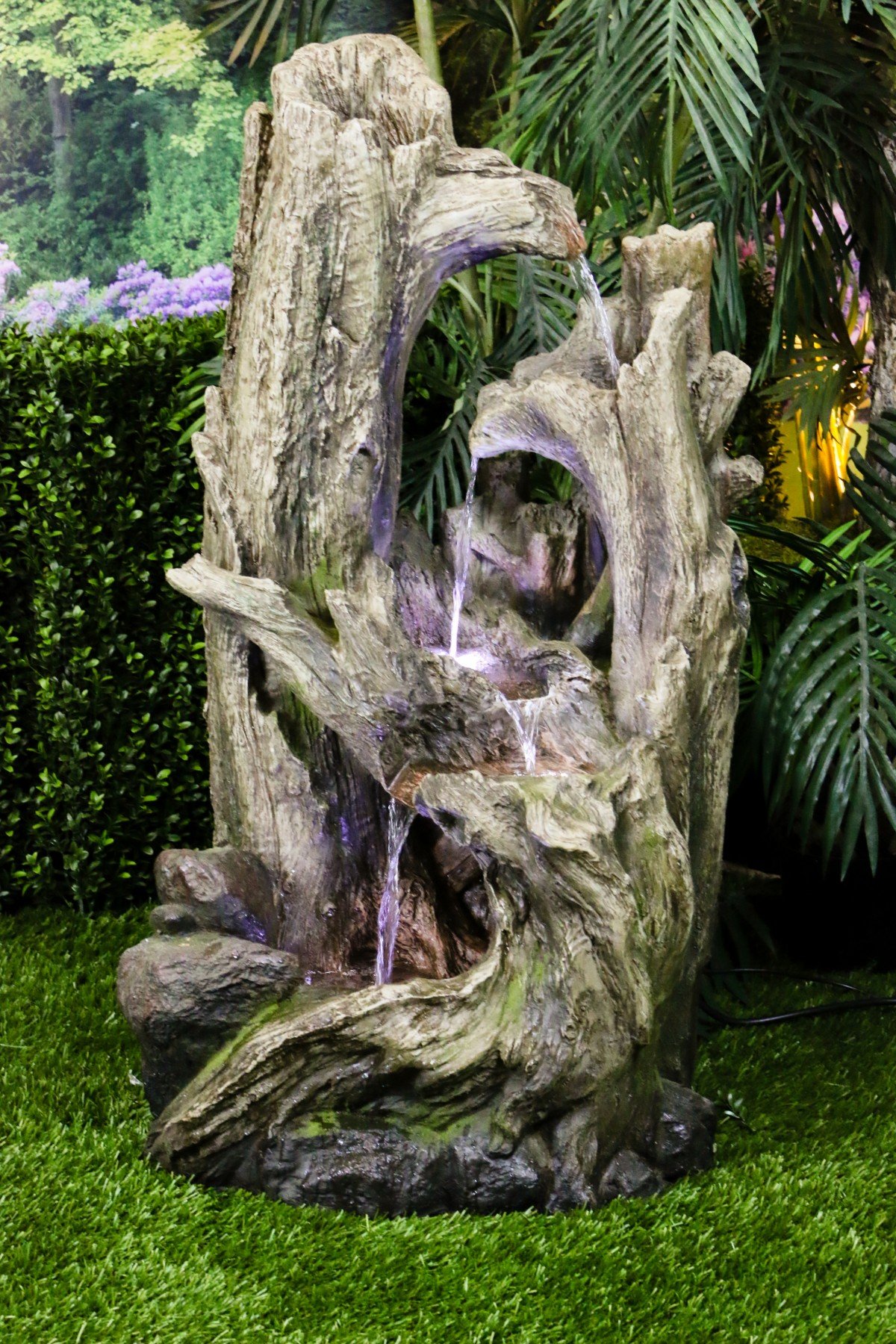 Alpine Corporation 5-Tier Tree Trunk Water Fountain with LED Lights - Outdoor Waterfall for Garden, Patio, Deck, Porch - Yard Art Decor
