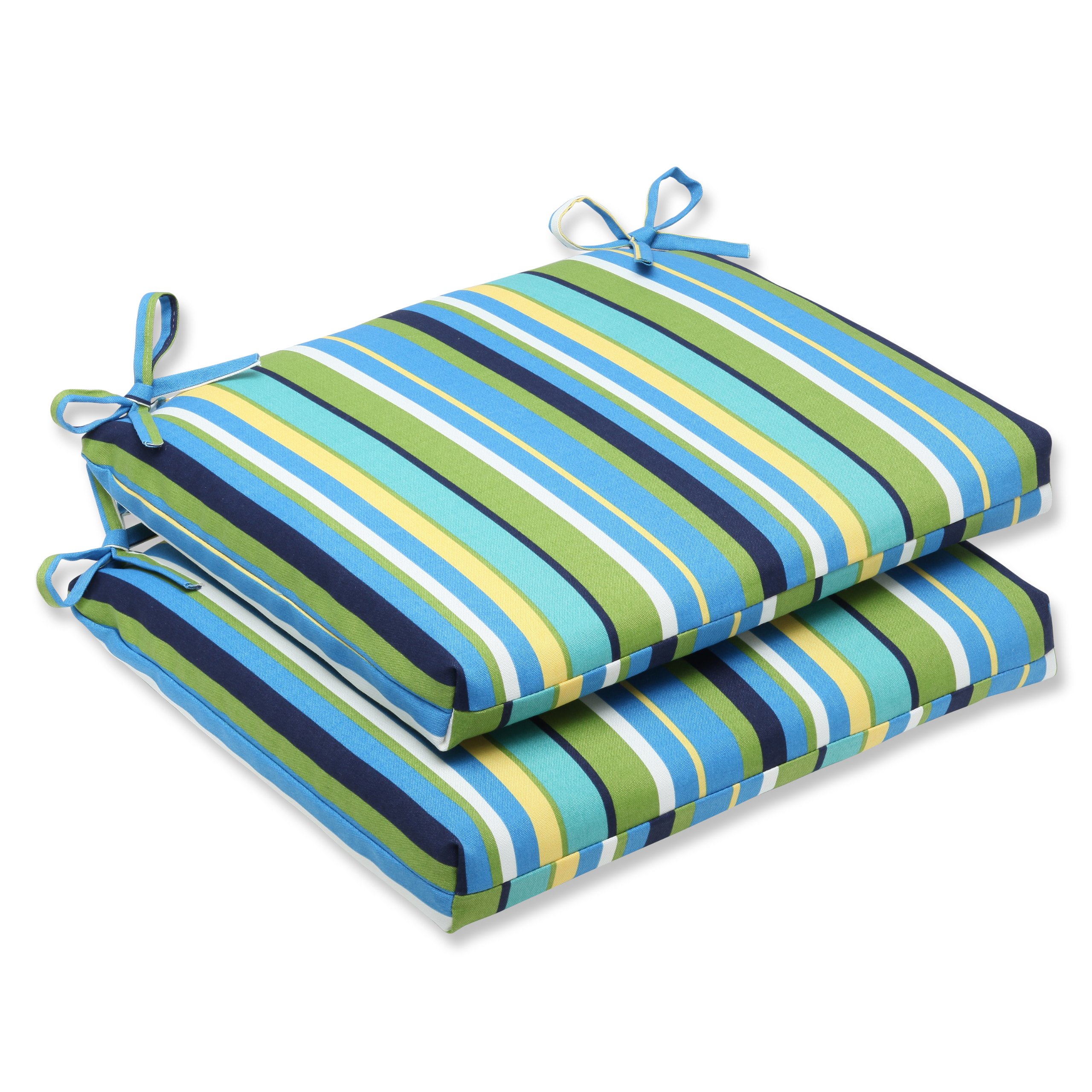 Buy Pillow Perfect Outdoor/Indoor Topanga Stripe Lagoon Square Corner Seat Cushions, 18.5" x 16