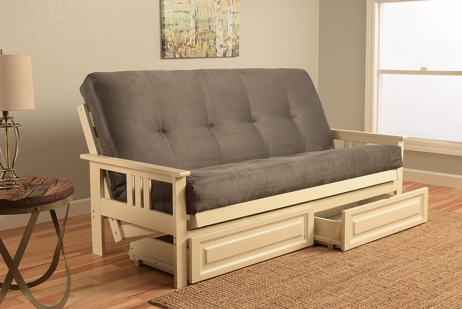 Amazon Com Mission Style Wood Frame Antique White Futon With