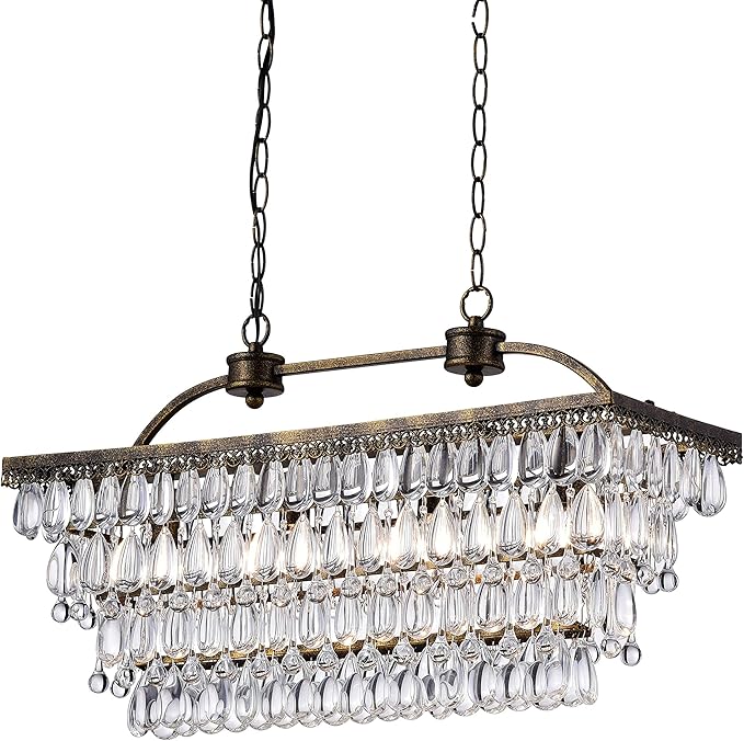 Antique Silver 6 Light Rectangular Glass Droplets Chandelier Amazon Com