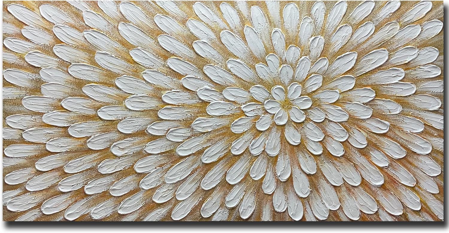 Paintings - MUWU Canvas Paintings, Abstract Flowers Paintings Texture Palette Knife Modern Home Decor Wall Art Painting Colorful 3D Flowers Wood Inside Framed Ready to hang 24x48 inch