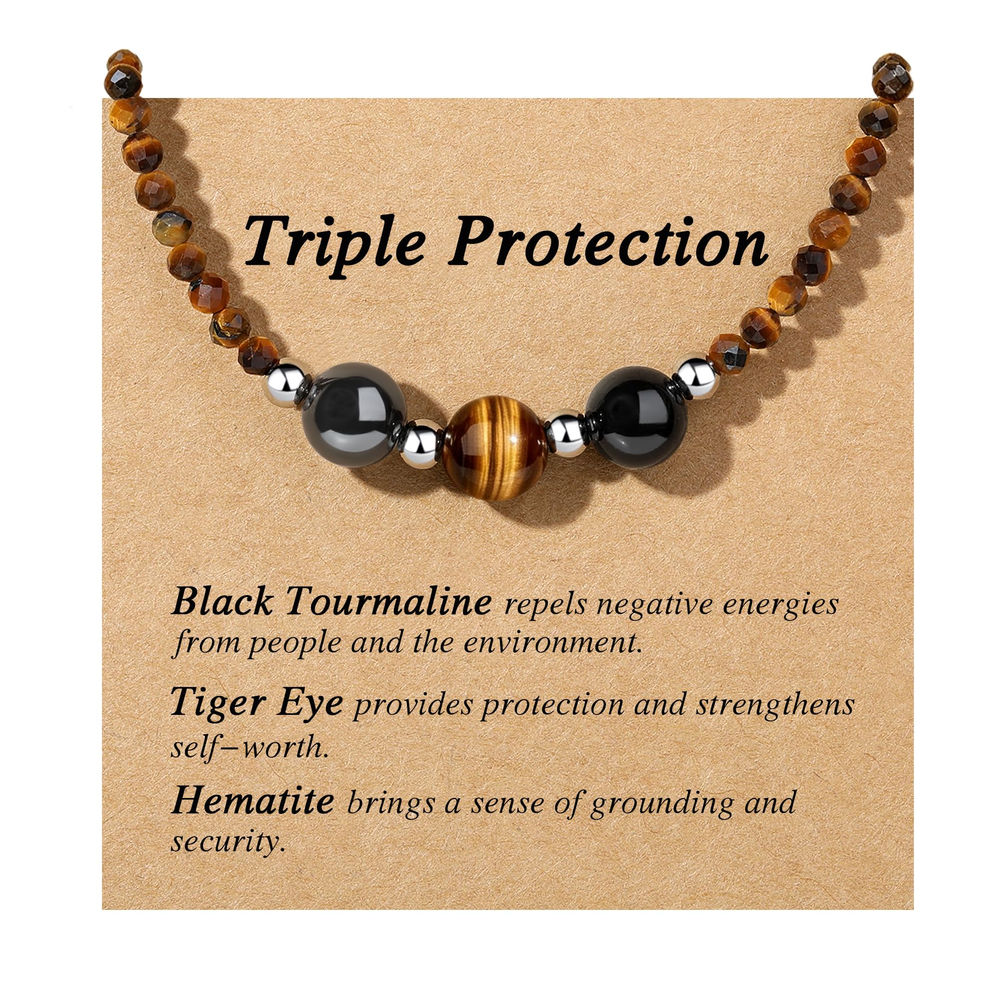 AryaHozel Healing Crystal Beaded Necklaces for Women, Jewelry Gifts | Triple Protection, Anxiety Relief, New Beginnings, Mone