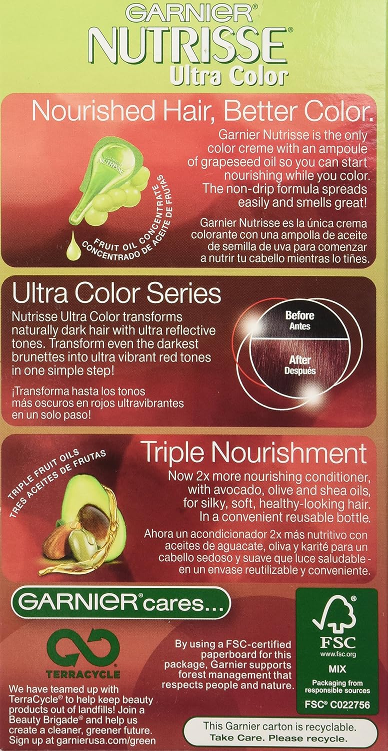 Garnier Nutrisse Ultra Color Nourishing Permanent Hair Color Cream, R2 Medium Intense Auburn (1 Kit) Red Hair Dye (Packaging May Vary), Pack of 1 : Chemical Hair Dyes : Beauty