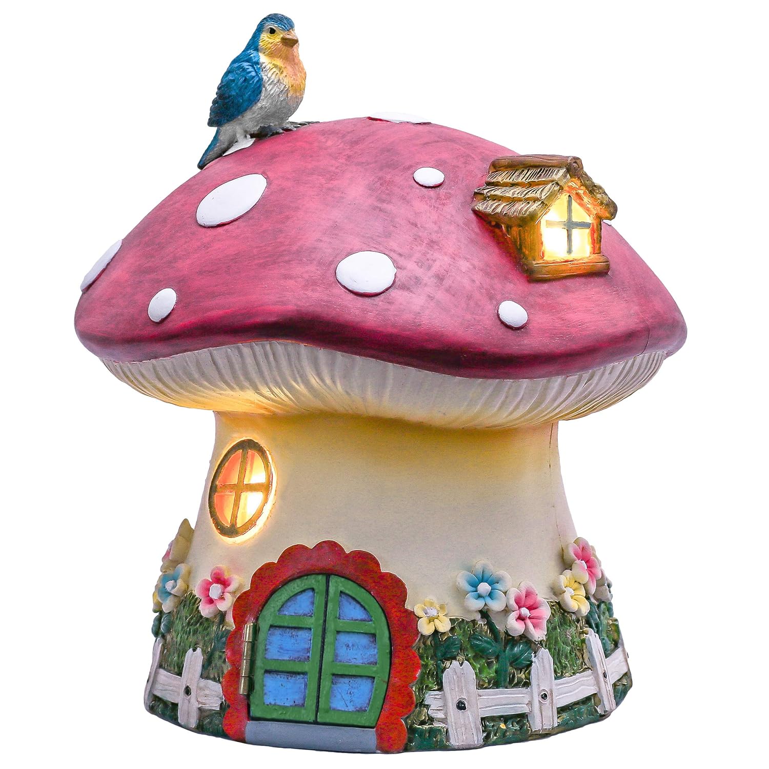 Teresa's Collections 6.9” Mushroom Fairy House Garden Statues, Solar Powered Garden Lights for Outdoor Patio Yard Decorations