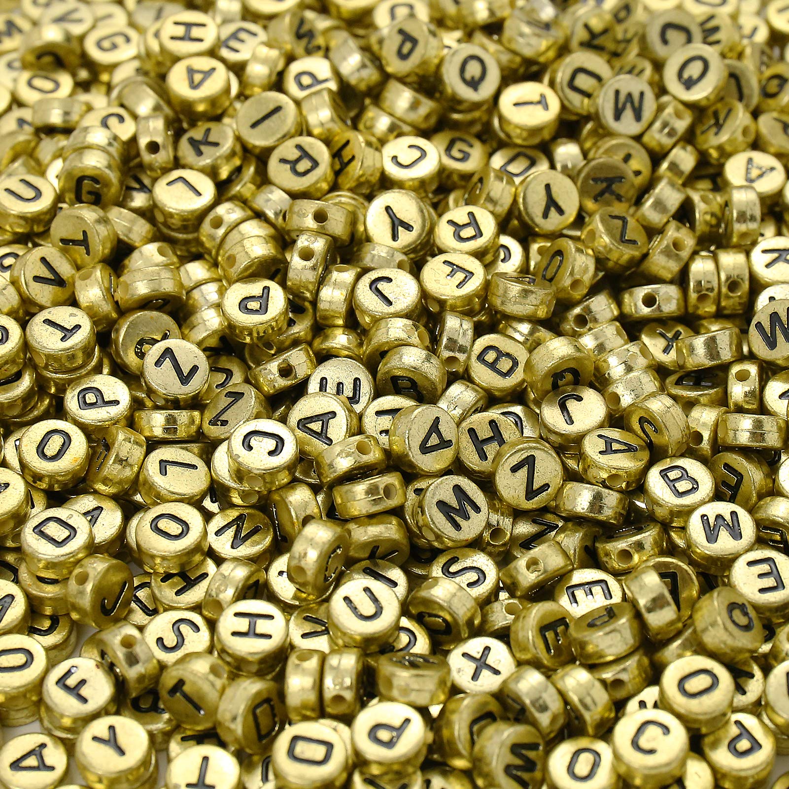 ToBeIT 1000Pcs Gold Round Letters Beads Acrylic Alphabet A-Z Round Beads Gold Craft Beads, for Jewelry Making, Bracelets, Necklaces(Gold - Flat)