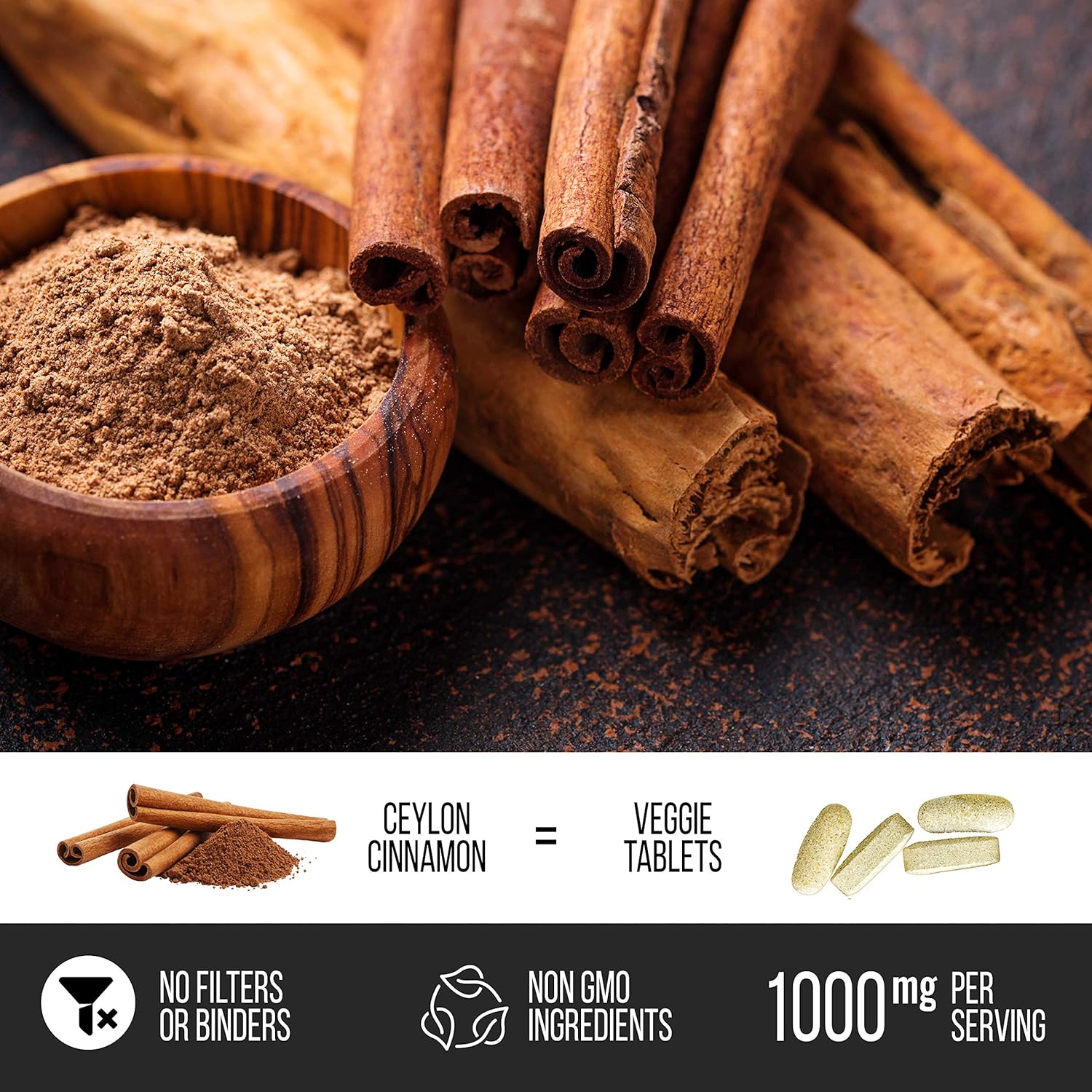 Organic Ceylon Cinnamon, 1000mg, Pure Support for Weight Management and