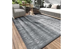 MontVoo Outdoor Rug Waterproof 5x8 ft Outdoor Carpet Patio Rug Mat Reversible RV Camping Rug Plastic Straw Outside Rug for Balcony Porch Deck Picnic Beach Modern Grey