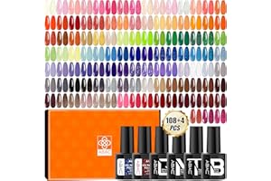 ABAC 112 PCS Hema Free Gel Polish Set,All You Need 108 Colors Pink Orange Blue Green Red Glitter Gel Polish Kit,Gift for Women Manicure Love