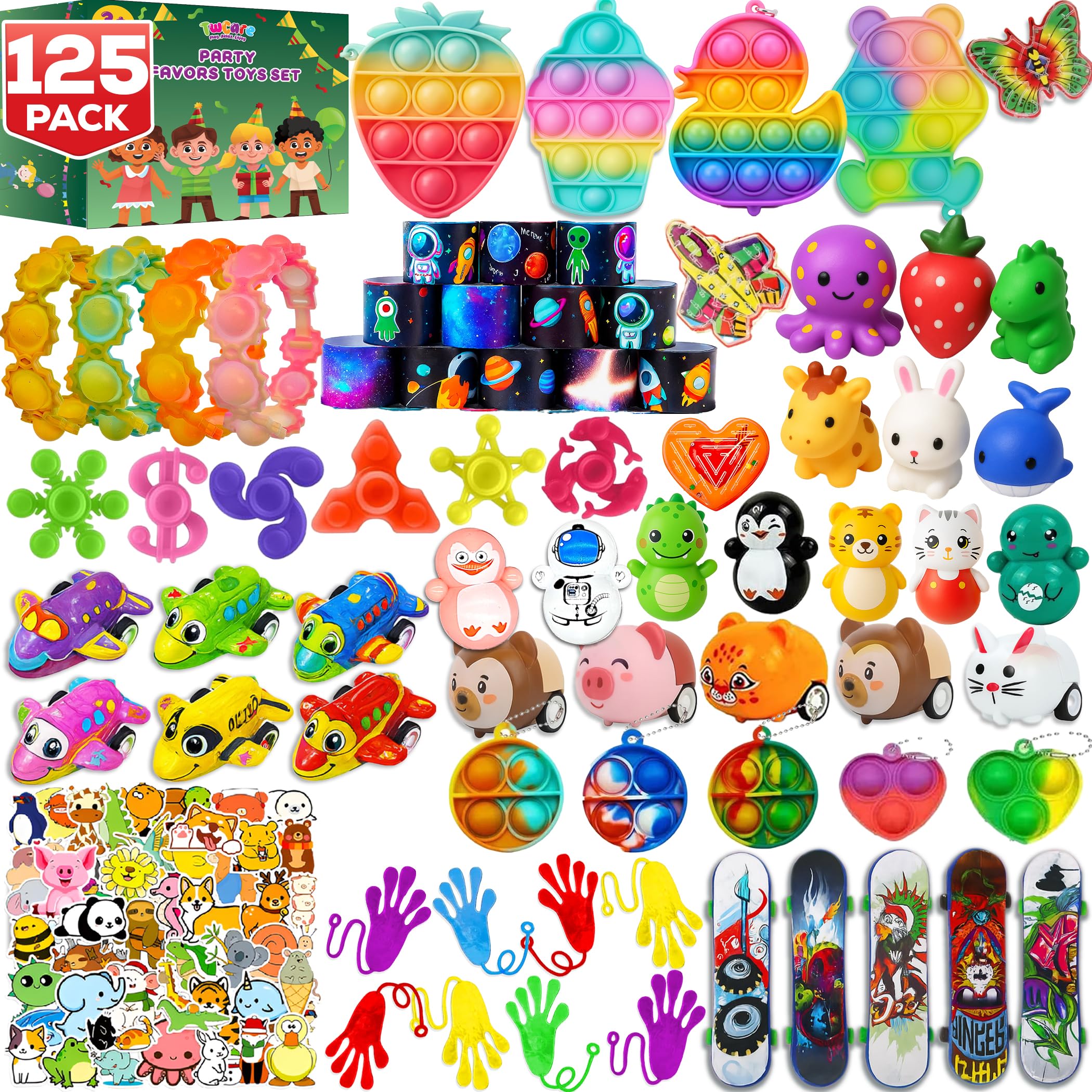 Photo 1 of 125 Pcs Party Favors Fidget Toys Pack, Randomly Selected Pop Sensory Set 65 Stickers Gifts for Kids Adults Boy Girl Stocking Stuffers Autistic Goodie Bag Filler Treasure Box Classroom Prizes School