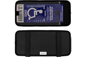 Aburbe Handicap Parking Placard Holder for Visor, with Extra Disabled Parking Permit Protection Film, and Adjustable Hook and Loop Strap - Black