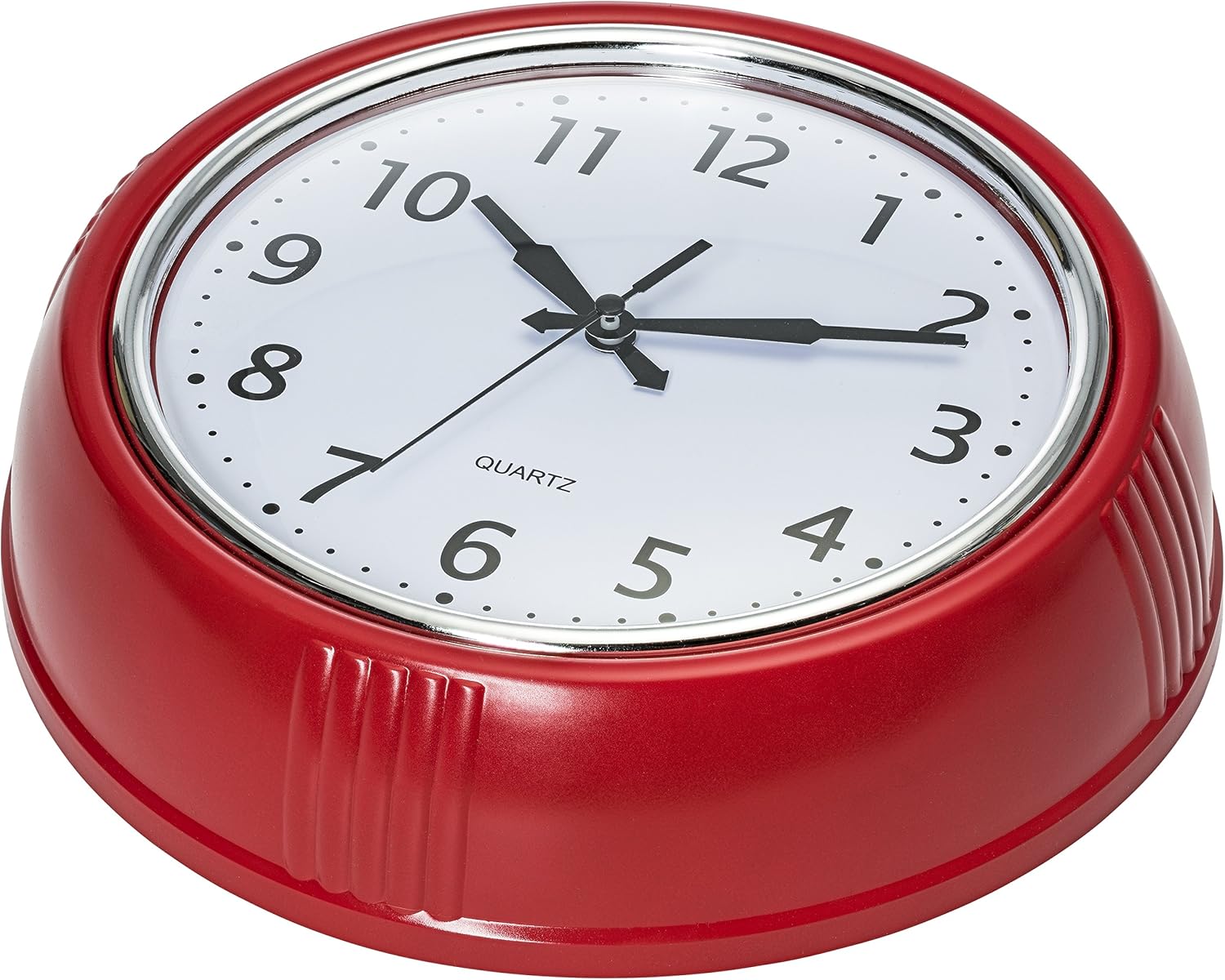 Bernhard Products Retro Wall Clock 9.5 Inch Red Kitchen 50's Vintage Design Round Silent Non Ticking Battery Operated Quality Quartz Clock: Home & Kitchen