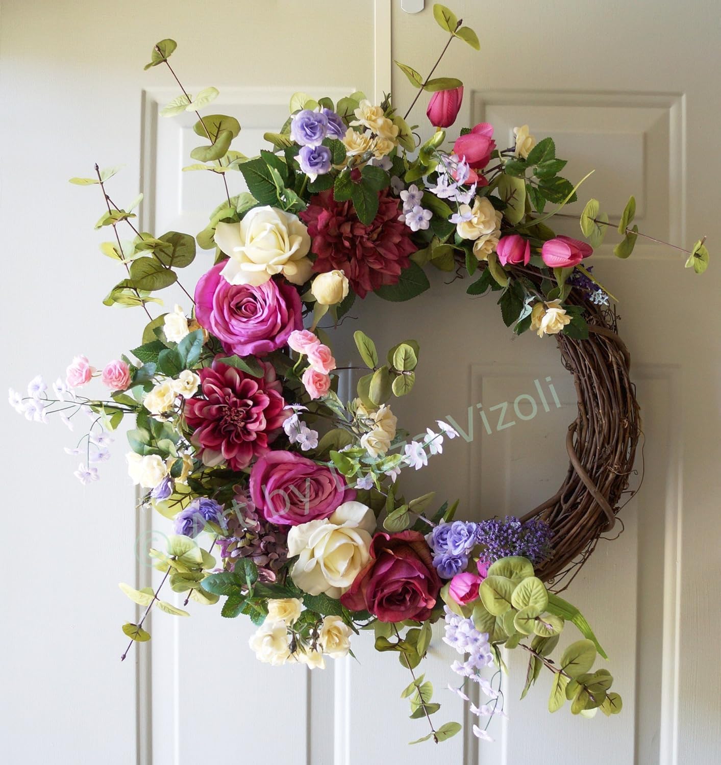 Roses Wreath, Large Wreath, Real Touch Roses Wreath, Summer