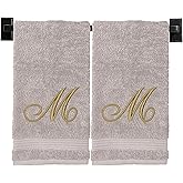 Custom Luxury Towels Beige Hand Towels for Bathroom - Monogrammed | Luxury Cotton Turkish Towels | Embroidered in USA | Set of 2 | Choose Set Color and Letter | A - Z | Script Font
