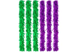 Juinte 6 Pcs Mardi Gras Feather Boa 2.19 yd Turkey Chandelle Feather Boas Bulk Outfit Party Decors for Women Men Costumes