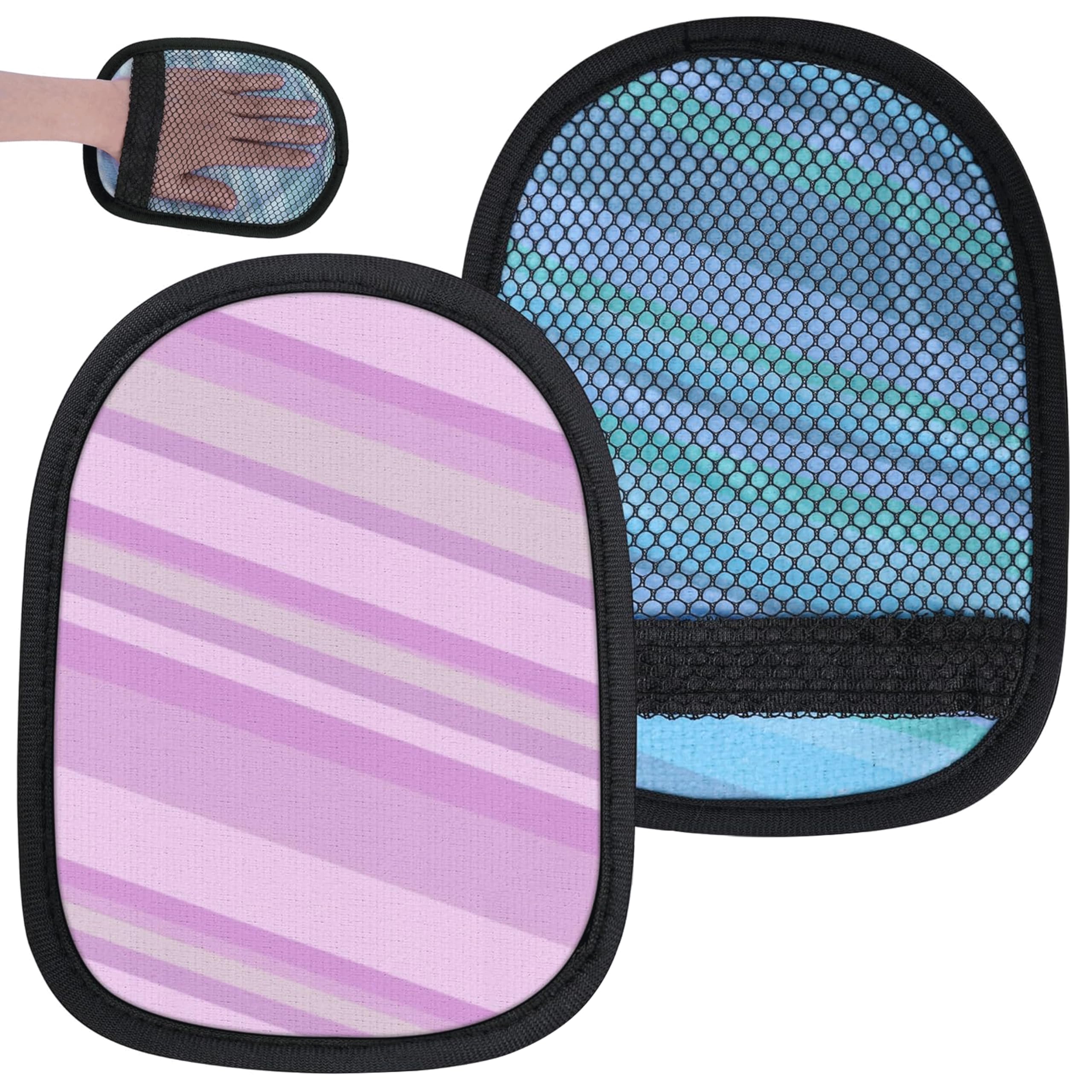 BelleVive 2 Piece Sand Wipe Gloves, Stripe Sand Remover for the Beach, Bag for Beach Sand Remover Cleaning Gloves, Beach Travel Glove for Seaside Activities