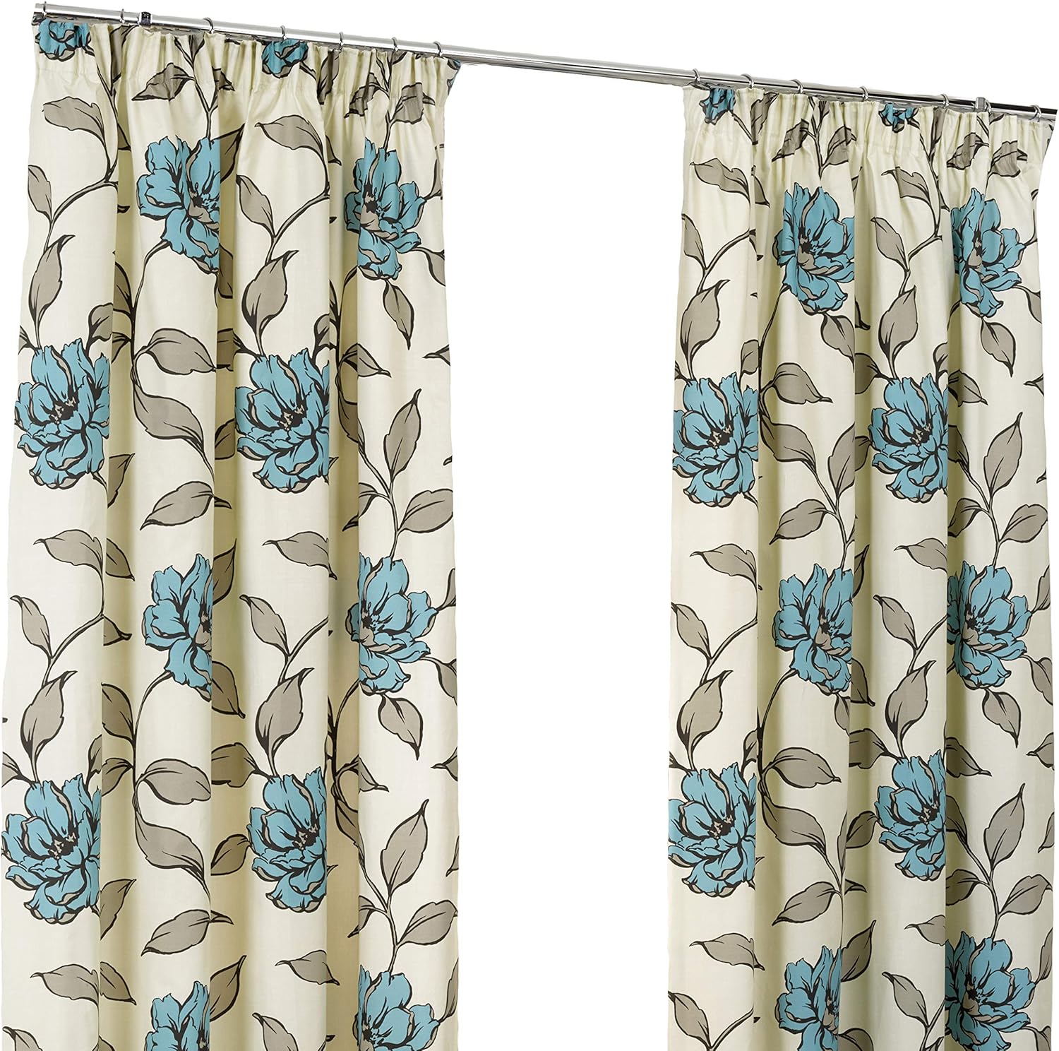 Leichte Vorhänge mit Ösen, Blumenmuster, Textil, blaugrün, 90x72in