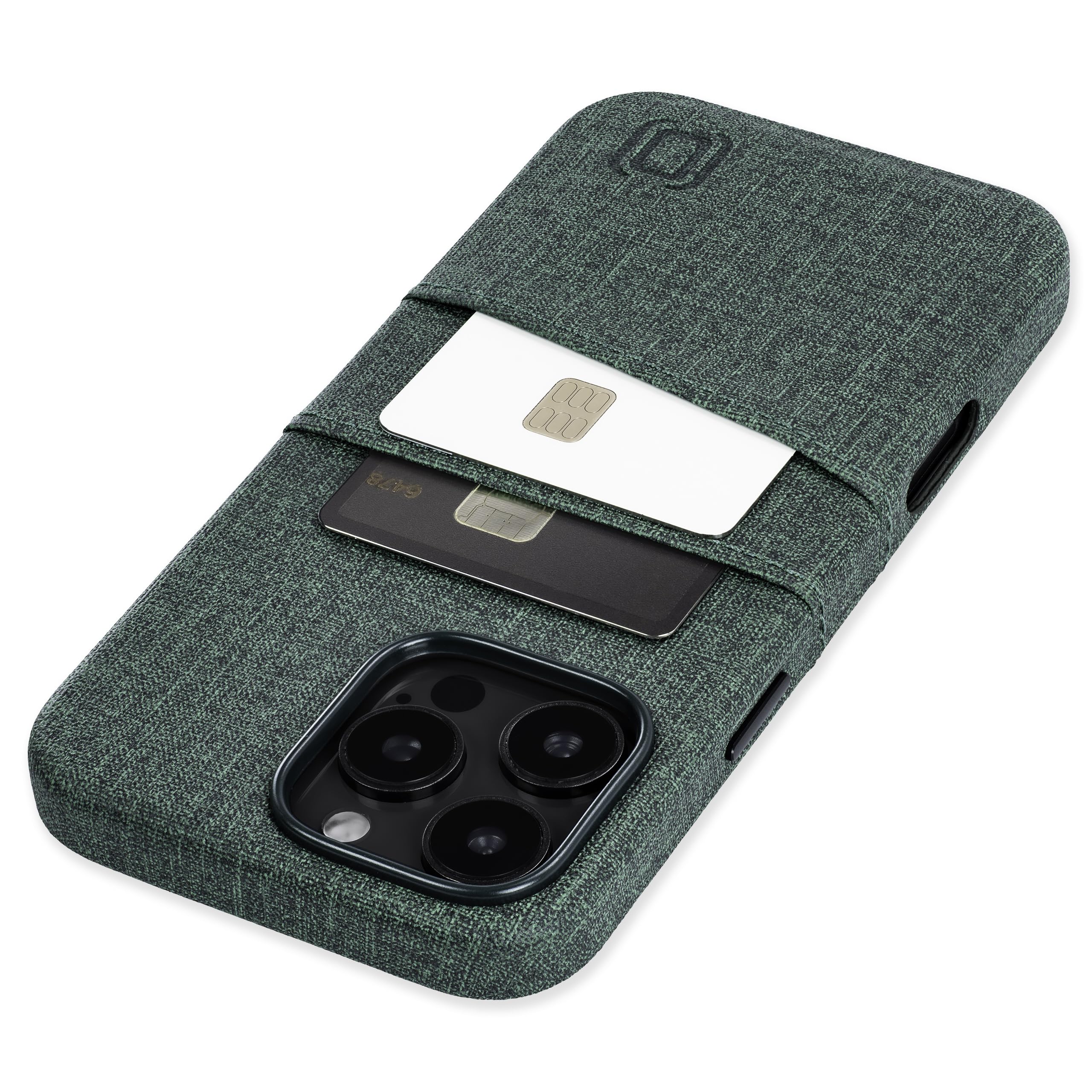 Dockem Card Case for iPhone 16 Pro Max with Built-in Metal Plate for Magnetic Mounting & Wallet with 2 Holder Slots: M2 Luxe Canvas-Style Synthetic Leather (Green)