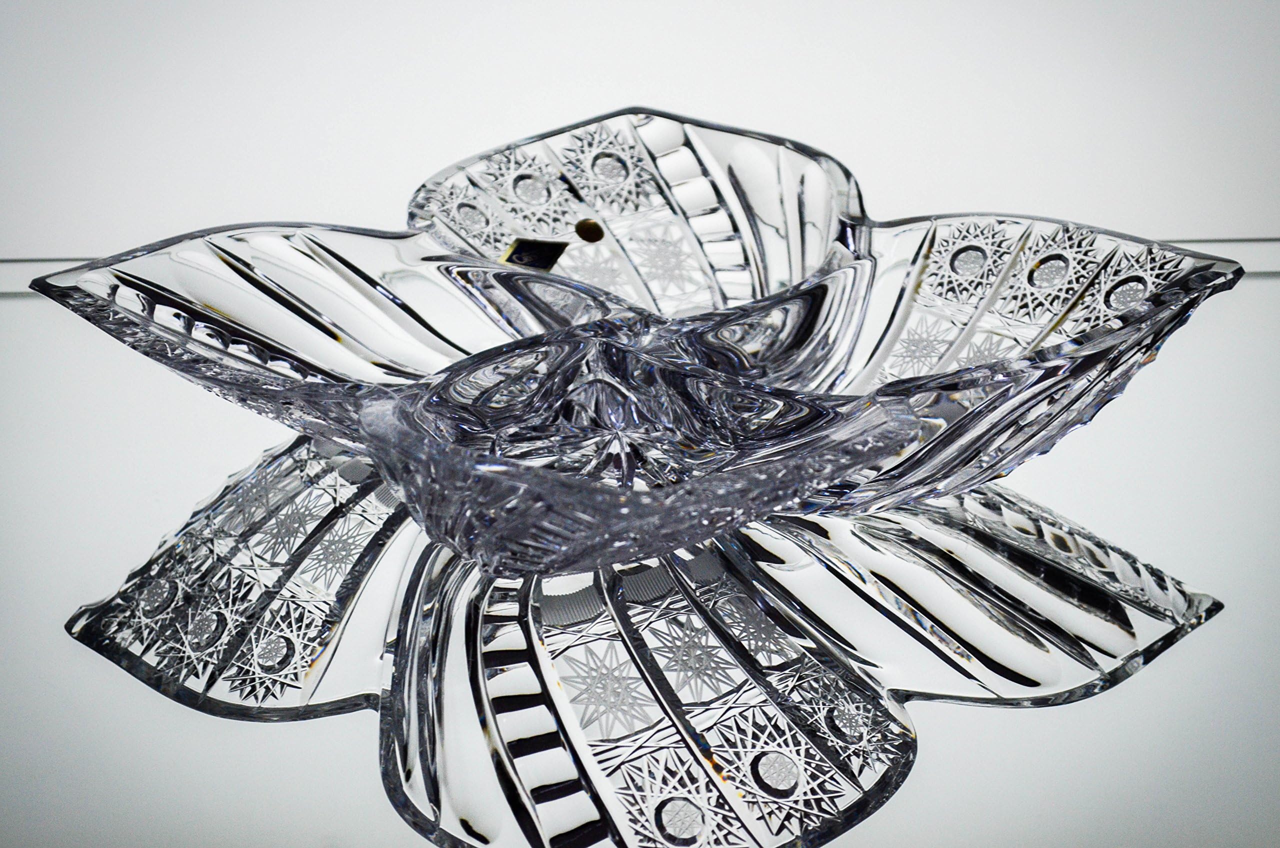 Czech Bohemian Crystal Glass Dia-14 Divided Platter-Bowl-Plate Hand Cut Decorative Wedding Gift Vintage European Design Elegant Centerpiece Dish Nuts Fruits Desserts Classic Crystal Glass