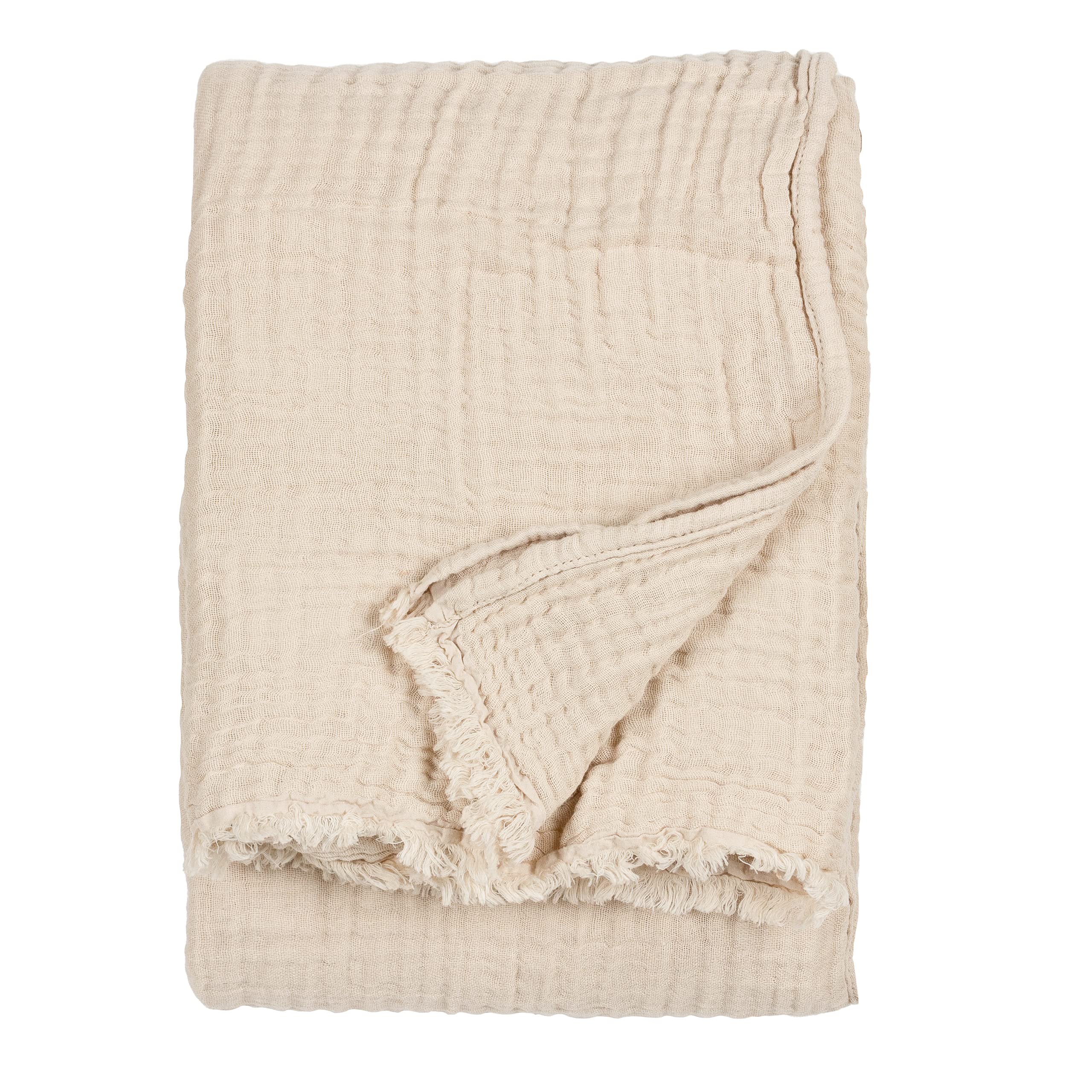 Yard furn Lark Cotton Muslin Throw – Soft Crinkle Texture Blanket (Natural – 130x180cm)