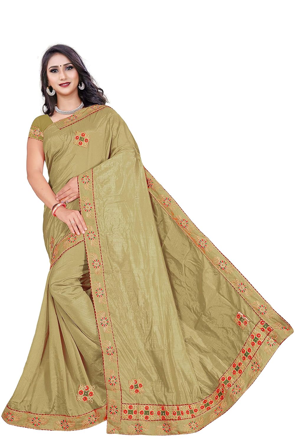 Buy Vandana Fashion Women's Silk Saree with Unstitched Blouse Piece (Beige) at Amazon.in