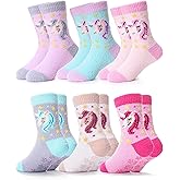 ANTSANG Kids Girls Toddlers Fuzzy Socks with Grips Non Slip Slipper Socks Fluffy Cozy Cabin Plush Warm Crew Socks 6 Pack