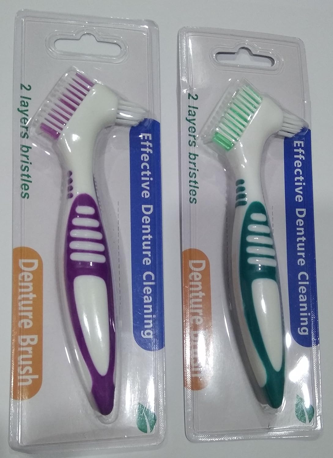 Gus Craft 2-Pack Denture Cleaning Brush Set- Premium Hygiene Denture Cleaner Set for Denture Care- Top Denture Cleanser Tool w/Multi-Layered Bristles & Ergonomic Rubber Handle (Green and Purple): Health & Personal Care