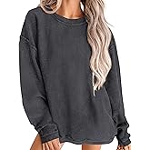 PRETTYGARDEN Women's Oversized Sweatshirt 2025 Fall Fashion Clothes Ribbed Corduroy Long Sleeve Going Out Pullover Tops